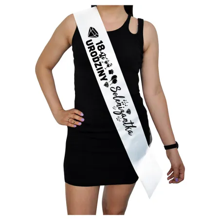 Szarfa BIAŁA Osiemnastka 18 urodziny Solenizantka